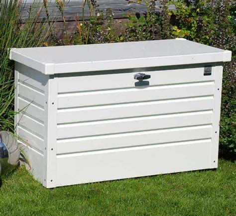 steel garden box with plastic lid|lockable metal deck box.